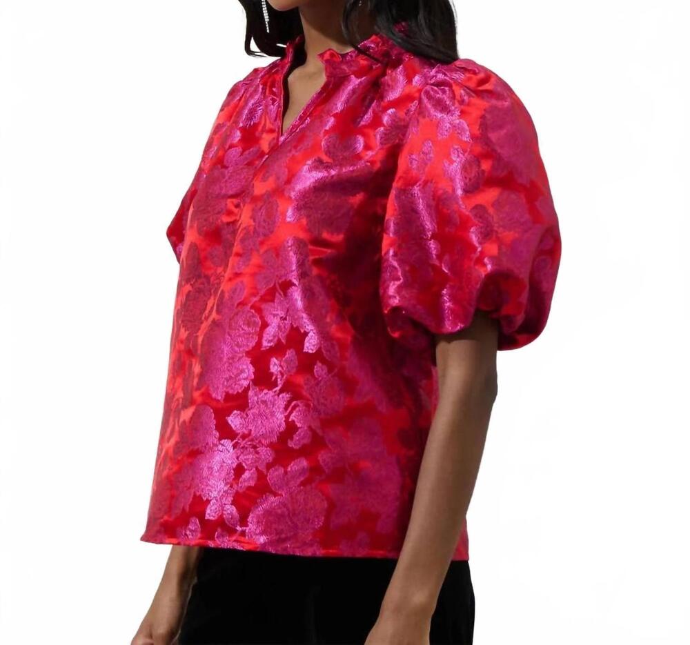 NEW SUGARLIPS duson floral jacquard top in pink-red - Picture 4 of 6